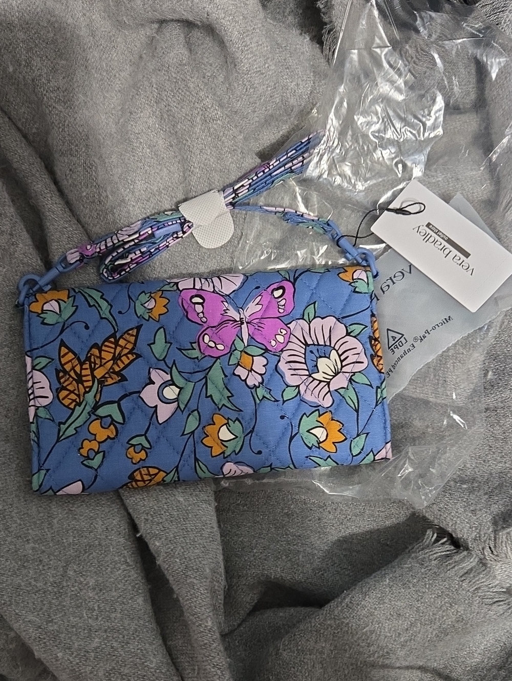 Vera Bradley Blue Floral & Butterfly Crossbody Wristlet/Wallet